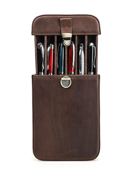 Leather Pen Case — Crazy Horse 6-Slot Organizer